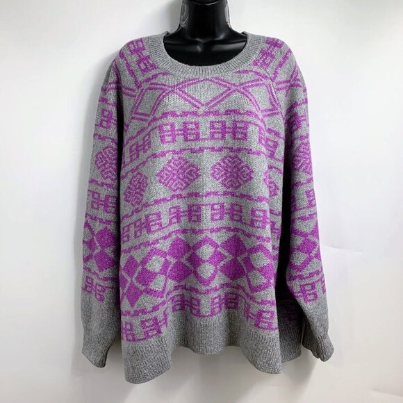 Lane Bryant Women's Round Neck Geographic Pattern Long Sleeve Sweater Size 26/28 - Picture 1 of 14